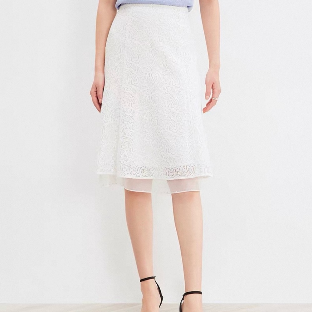 Chic White Lace A-Line Skirt with Crystal Details